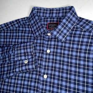 UNTUCKit Shirt men's Medium Button Up Flannel Lightweight Melville Blue Plaid